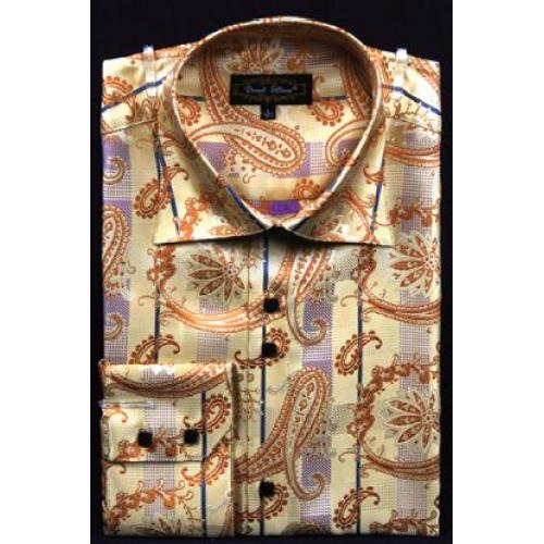 Daniel Ellissa Gold Fancy Polyester Shirt With Button Cuff FSS1405